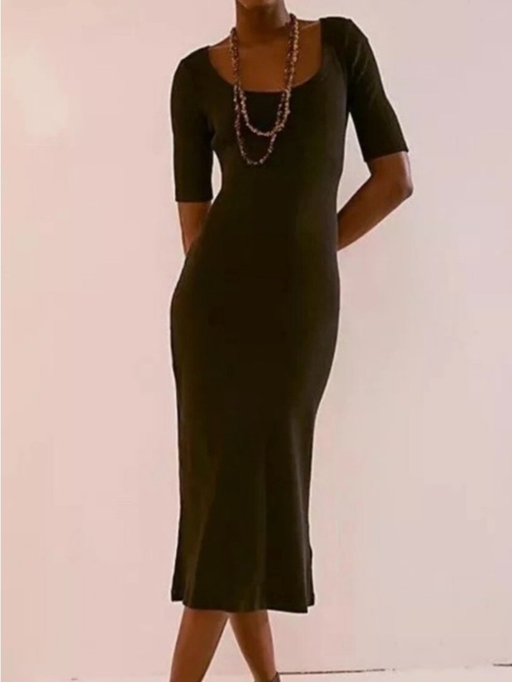 Free People Black Scoopneck Midi Dress